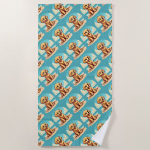 Cute Golden Puppy at Sunny Beach Scene Towel