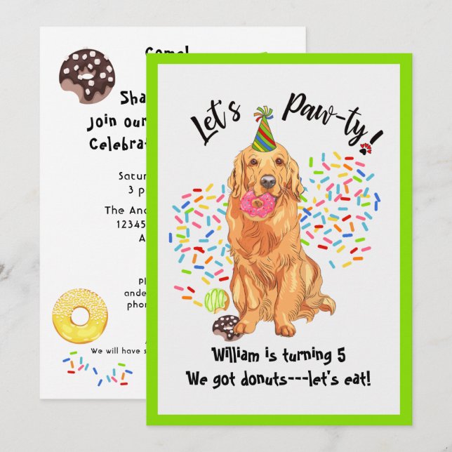 Cute Golden Retriever  Birthday Party Invitation (Front/Back)