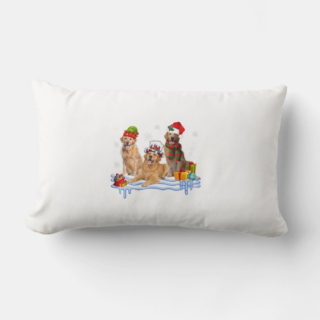 Cute Golden Retriever Christmas Dog Lumbar Pillow (Front)