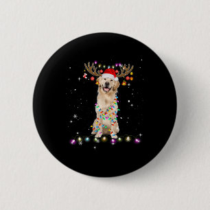 Cute Golden Retriever Christmas Lights Reindeer 2 Inch Round Button