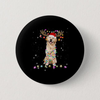 Cute Golden Retriever Christmas Lights Reindeer 2 Inch Round Button