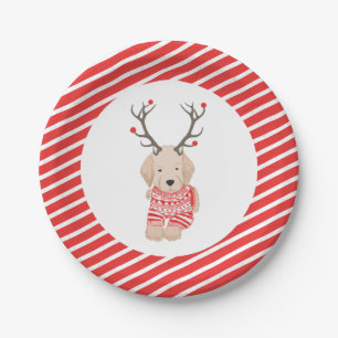 Cute Golden Retriever Christmas Sweater Antlers Paper Plate