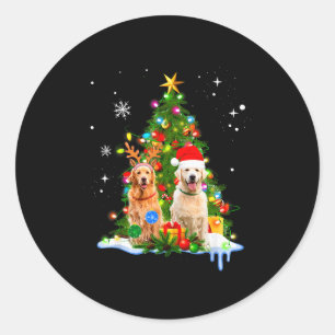 Cute Golden Retriever Christmas Tree  Classic Round Sticker