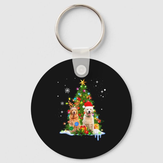 Cute Golden Retriever Christmas Tree  Keychain (Front)