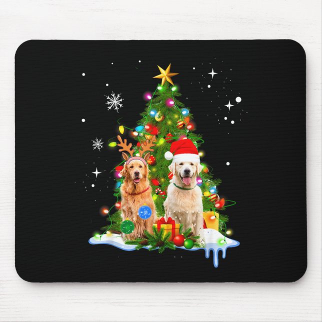Cute Golden Retriever Christmas Tree  Mouse Pad (Front)