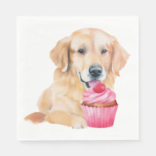 Cute Golden Retriever Cupcake Watercolor Puppy Dog Napkin