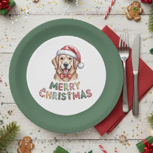 Cute Golden Retriever Dog Christmas Paper Plate