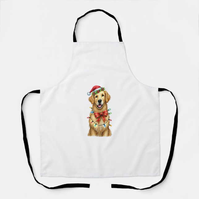 Cute Golden Retriever Dog Coquette Bow Christmas M Apron (Front)
