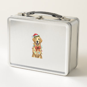 Cute Golden Retriever Dog Coquette Bow Christmas M Metal Lunch Box