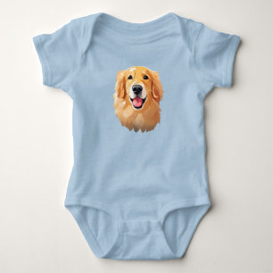 Cute golden retriever Dog Happy Face Expression Baby Bodysuit