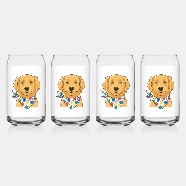 Cute Golden Retriever Dog Illustration Can Glass S (Front)