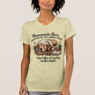 Cute Golden Retriever Dog Loaf Books & Coffee T-Shirt