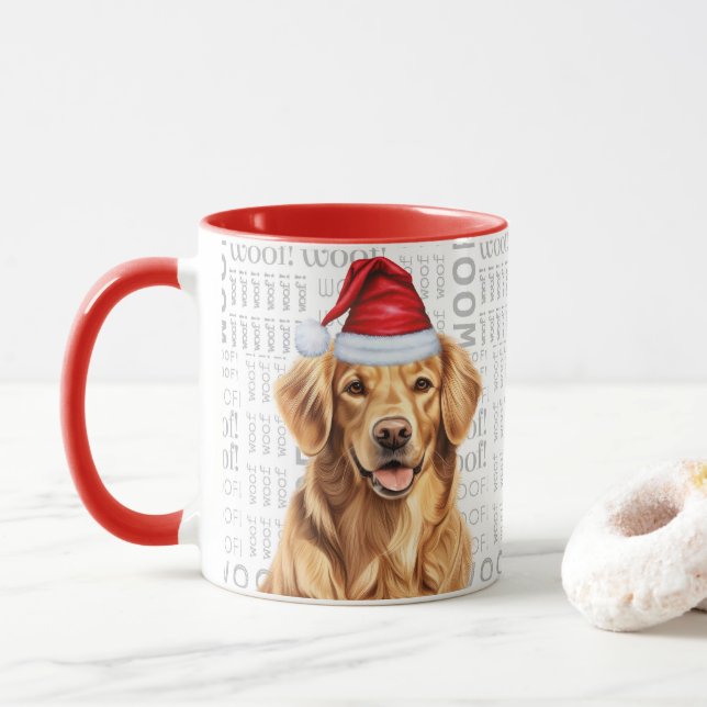 Cute Golden Retriever Dog Lover Christmas Holiday Mug (With Donut)