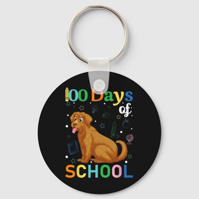 Cute Golden Retriever Dog Lovers Student 100th Day Keychain (Front)