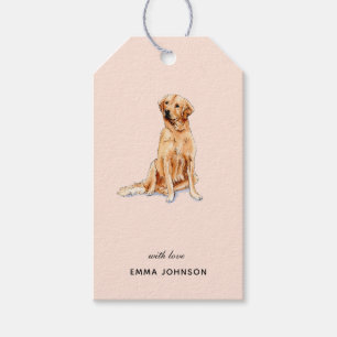 Cute Golden Retriever dog on pink Gift Tags