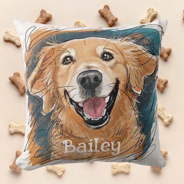 Cute Golden Retriever Dog Personalized Throw Pillow (Creator Uploaded)