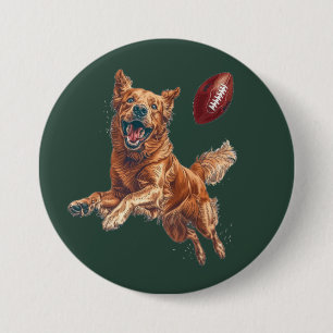 Cute Golden Retriever Dog Playing Football 3 Inch Round Button