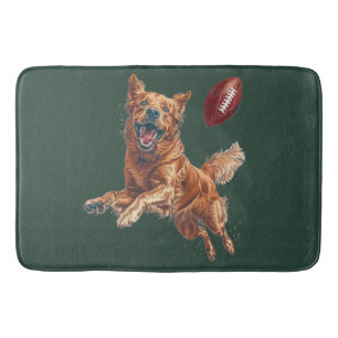 Cute Golden Retriever Dog Playing Football Bath Mat
