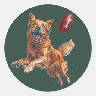 Cute Golden Retriever Dog Playing Football Classic Round Sticker