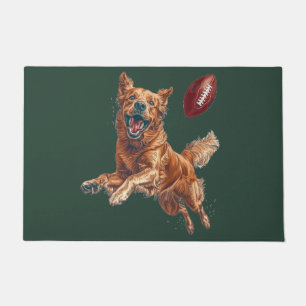 Cute Golden Retriever Dog Playing Football Doormat