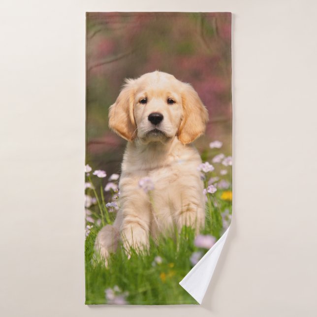 Cute Golden Retriever Dog Puppy Face Animal Photo Bath Towel Set (Bath Towel)