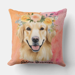 Cute Golden Retriever Dog Throw Pillow