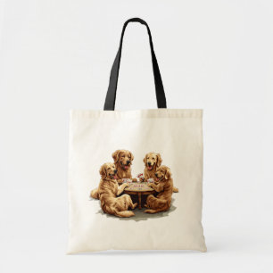 Cute Golden Retriever Dogs Playing Cards Tote Bag