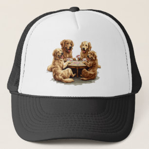 Cute Golden Retriever Dogs Playing Cards Trucker Hat