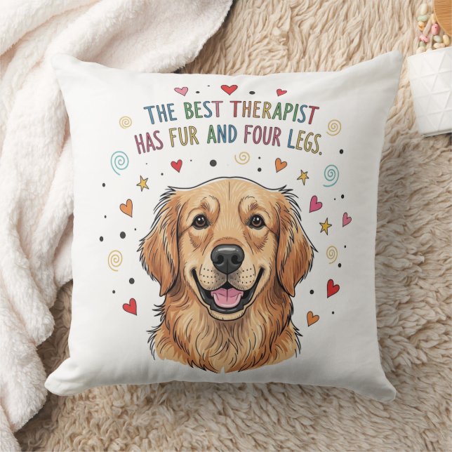 Cute Golden Retriever Doodle Throw Pillow (Blanket)