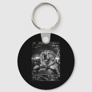 Cute golden retriever driving car animal joke keychain