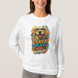 Cute Golden Retriever Eat Play Wag Repeat Dog Love T-Shirt