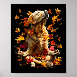 Cute Golden Retriever Fall Leaves Meditating Dog A Poster