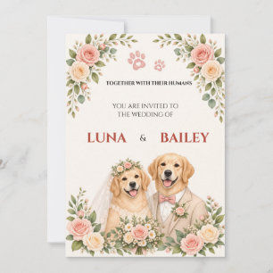 Cute Golden Retriever Floral Dog Wedding Invitation