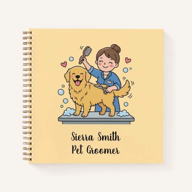 Cute Golden Retriever Grooming Professional Notes Notebook (Front)