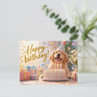 Cute Golden Retriever Happy Birthday Postcard