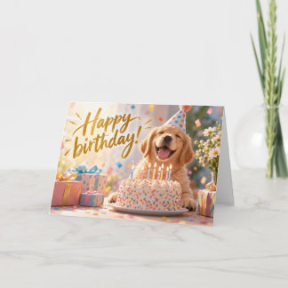 Cute Golden Retriever Happy Birthday Postcard