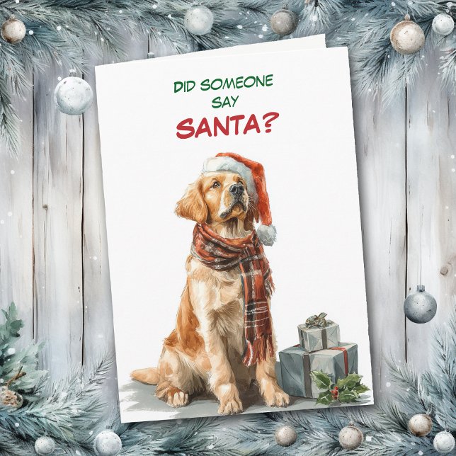 Cute Golden Retriever Looks for Santa Holiday Card (Creator Uploaded)