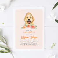 Cute Golden Retriever Peach Floral Baby Shower