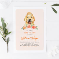 Cute Golden Retriever Peach Flowers Baby Brunch