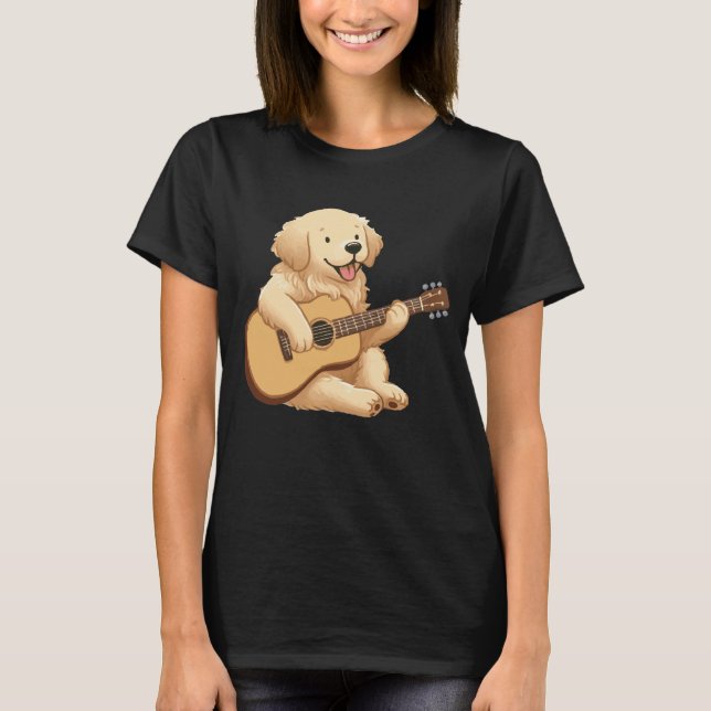 Cute Golden Retriever playing guitar T-Shirt (Front)