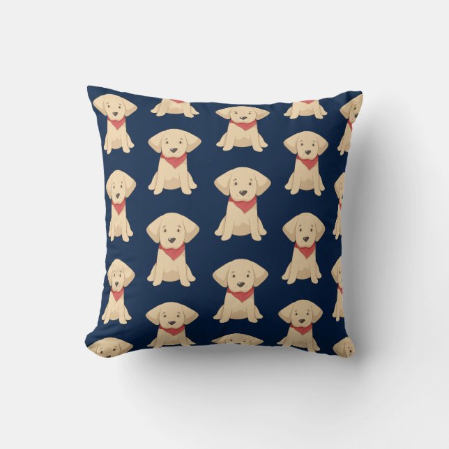 Cute Golden Retriever Puppies Red Scarf Navy Blue Throw Pillow (Front)