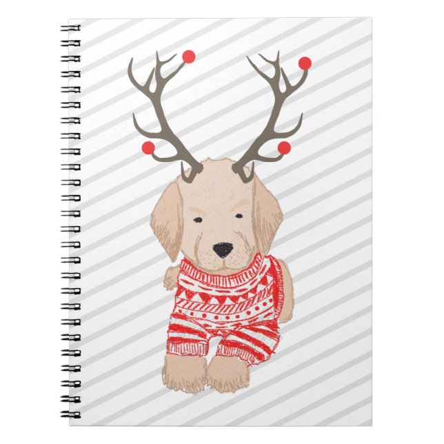 Cute Golden Retriever Puppy Christmas Antlers Notebook (Front)