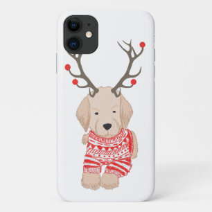 Cute Golden Retriever Puppy Christmas Reindeer iPhone 11 Case