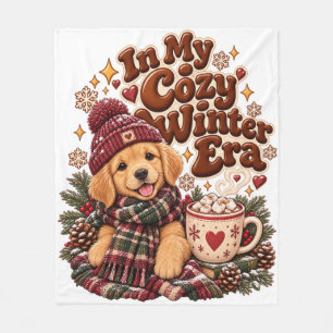 Cute Golden Retriever Puppy Cozy Winter Era  Fleece Blanket