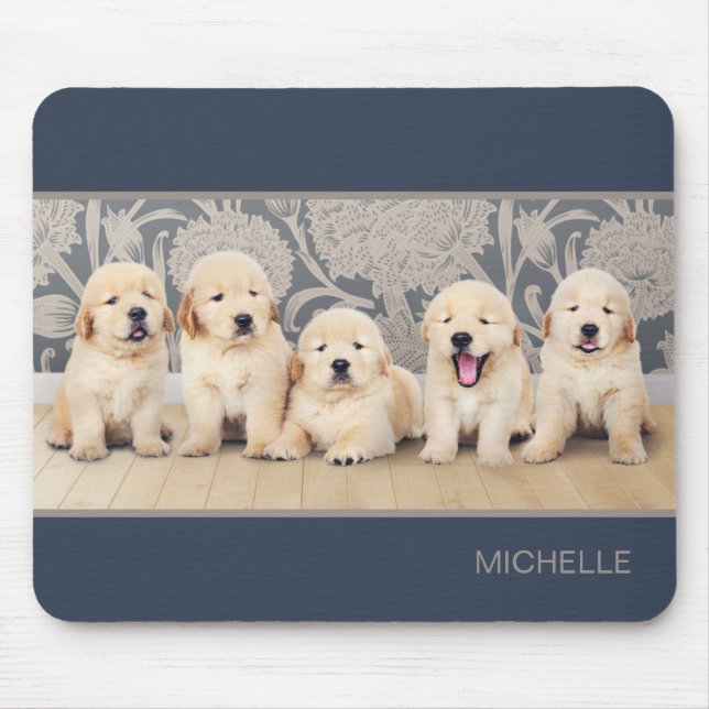 Cute Golden Retriever Puppy Dog Personalized Name Mouse Pad (Front)