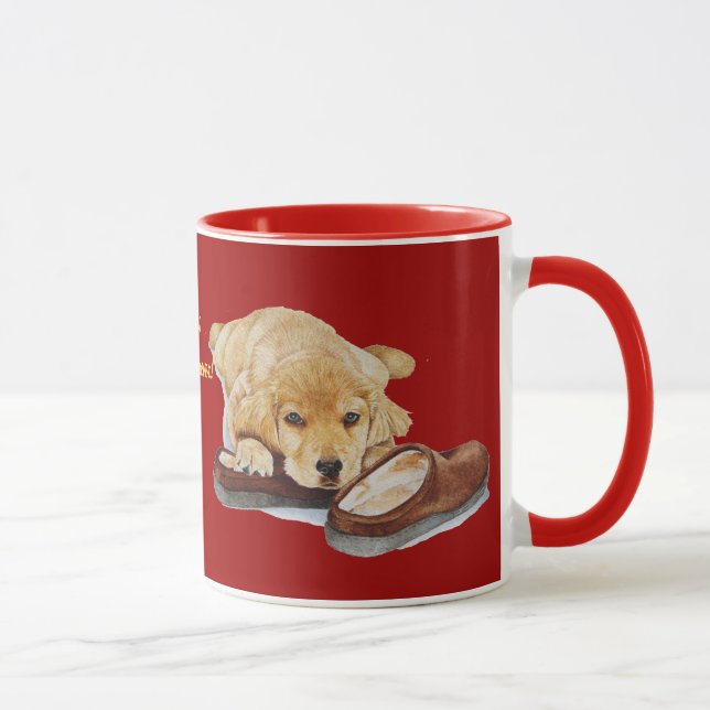 cute golden retriever puppy dog with slogan mug (Right)