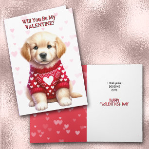 Cute Golden Retriever Puppy in Sweater Valentine Holiday Card
