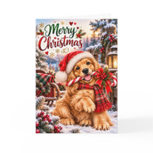 Cute Golden Retriever Puppy Merry Christmas