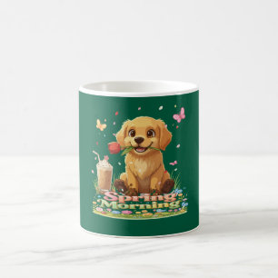 Cute Golden Retriever Puppy Spring Morning Coffee Mug
