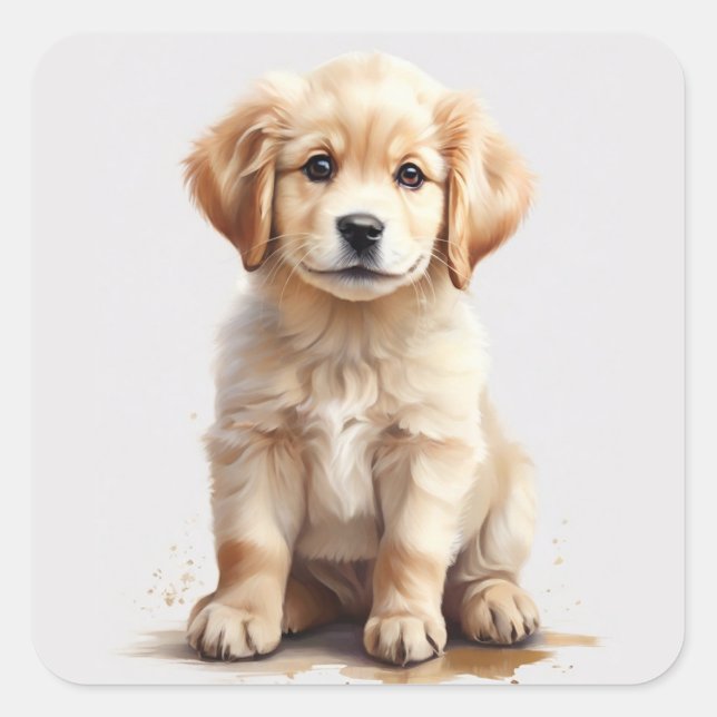 Cute Golden Retriever Puppy Sticker (Front)